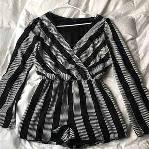 Black and white long sleeve romper